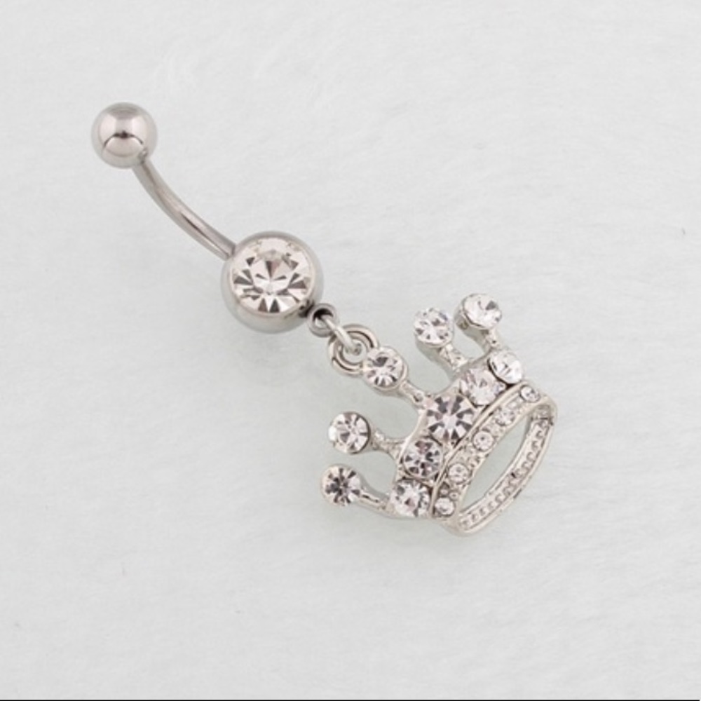 🔥3/$25🔥Steel Rhinestone Crown Belly Ring - Picture 3 of 4